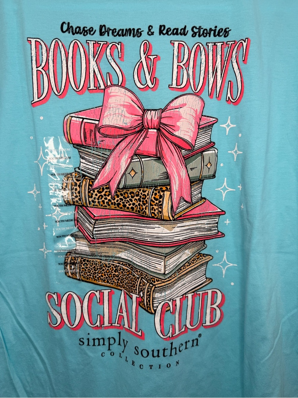 Simply Southern Aqua Kids 'Books & Bows' Graphic Tee with Pink Bow